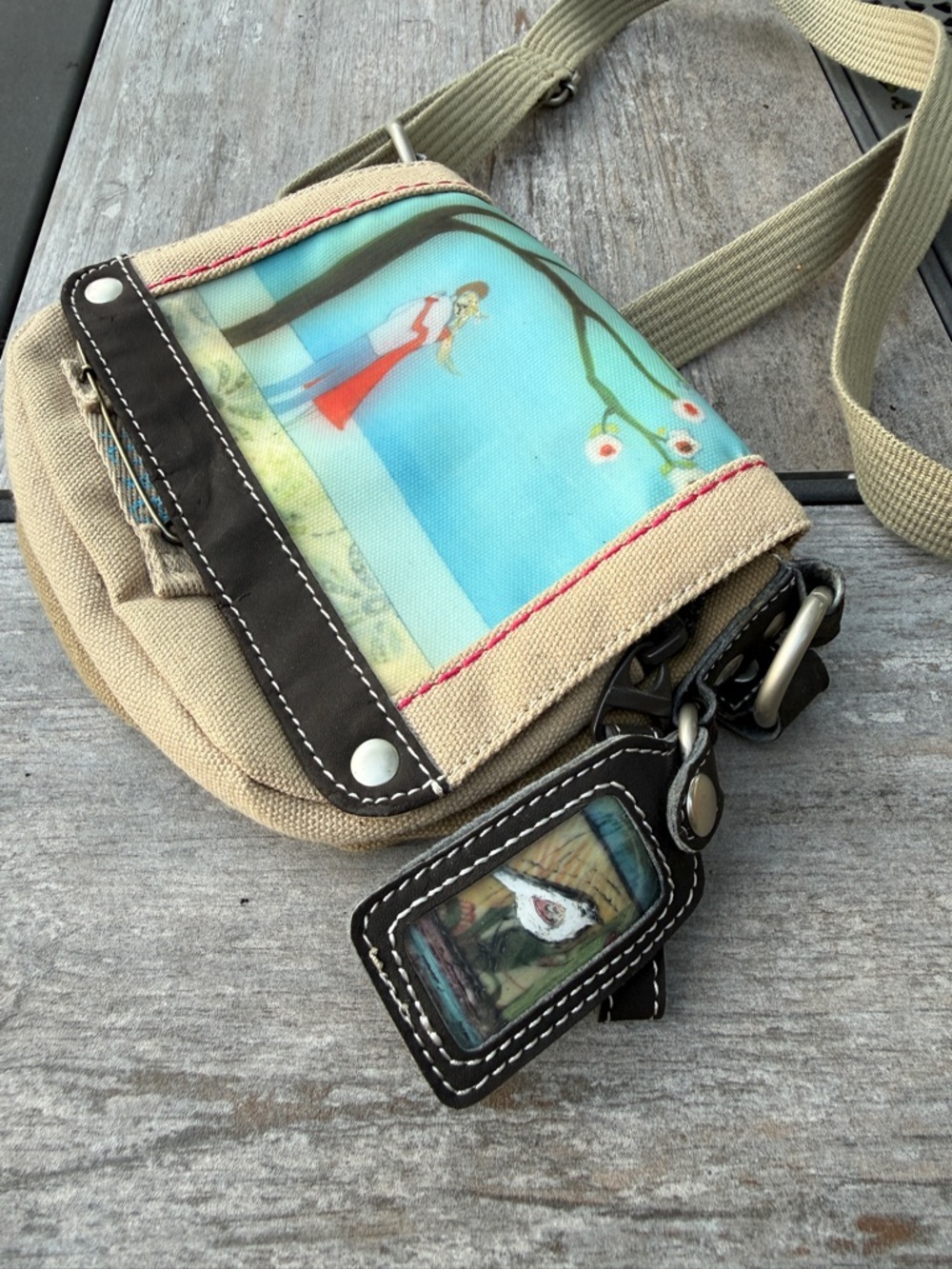Canvas Crossbody Bag with Romantic Art - Picture 2 of 6